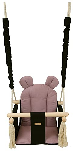 Balançoire bascule confortable pour enfants en bois coton terrasse jardin maison (dessin: noir, rose clair)