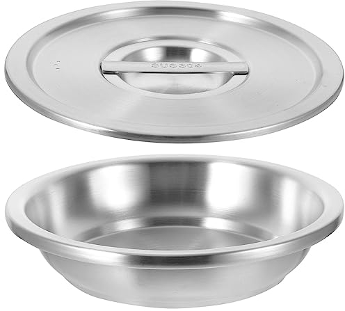 Luxshiny 20Cm Stainless Steel Dinner Plate with Lid, Round Serving Plate for Dumplings, Snacks, Salads, Home Kitchen, Restaurants, and Catering