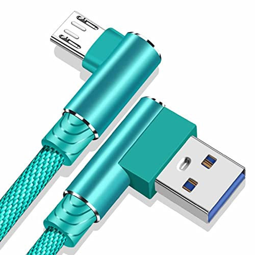 YSJJZRL Câble de Chargeur Micro USB, 2 Pack(6.6ft) Câble à Angle Droit à 90 degrés Cordon de synchronisation Rapide et de Charge en Nylon tressé pour microsmartphones USB Android et Plus - Vert