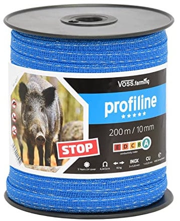 VOSS.farming Nastro recinzioni elettriche Anti cinghiali, Anti Fauna Selvatica, 10 mm, 200 m, con conduttori 1x 0,25 Rame + 3X 0,20 Inox, Colore Blu