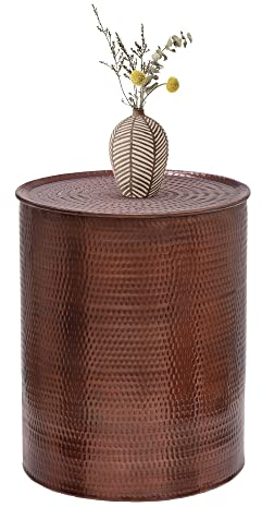 WOMO-DESIGN Beistelltisch Porvoo rund Ø 40x50 cm Kupfer Unikat handgefertigt Aluminium Hammerschlag Design Vintage Metall Sofatisch Orient Wohnzimmer Couchtisch Wohnzimmertisch Ablagetisch Loungetisch