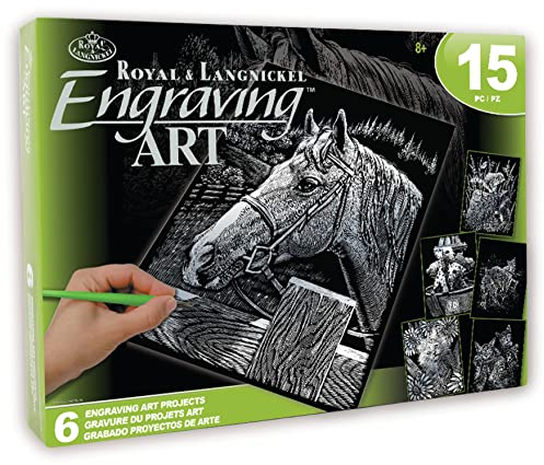 Royal & Langnickel - Kratzbilder Set Haustiere, Silber, 6 Bilder, Pferd, Hundewelpen und Co, Kratzbilder für Kinder und Erwachsene, mit 2 Kratzstiften und Vorlagen