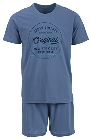 Henry Terre Herren Pyjama Set Shorty Vintage Übergröße Baumwolle, Farbe:blau, Größe:M