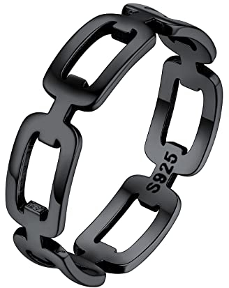 Silvora 925 Sterling Silber Ring Damen Herren Ketten Ring Schlichter Klassischer Panzerkette Fingerring Ring Kuba Kette Vorsteckerring in Schwarz Ringgröße 62(19.8) Modeschmuck Geschenk