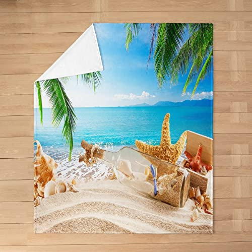 Kuscheldecke Flauschig Flanell 200x200cm Strand Seestern, 3D Drucken Decke Fleecedecke für Kinder Erwachsene, Weich Decken Mikrofaser Wohndecke Tagesdecke Decke Sofa & Bett