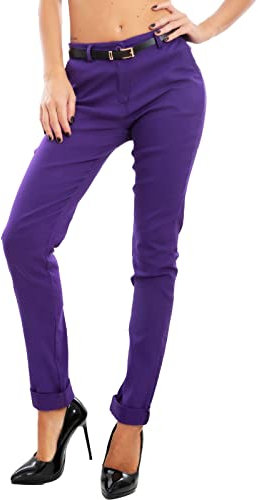 Toocool Pantalon Classique pour Femme, Pantalon Elégant Taille Basse avec Poches et Ceinture, Pantalons d'Eté pour Femme AS-28251 [L, Pourpre foncé]