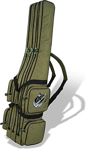 normani Rutentasche Rod Case Angelkoffer Futteral mit 2, 3 oder 4 Ruten-Fächern, Verschiedene Längen wählbar - stark wasserabweisender Fishing Rucksack Oliv 3 Innenfächer 170 cm