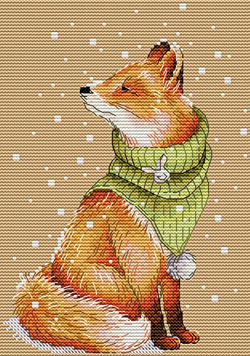 Awesocrafts Kreuzstich Stickpackungen Vorgedruckt Winterfuchs Bilder Vorlagen Sticken Set Vorgedruckt 11CT 3 Stränge