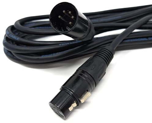 10m DMX (XLR) 5 pin Spiral Shielded Insulated Male to Female Extension Stage Light Signal Cable Lead