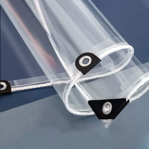 AMXFS Transparent Tarpaulin with Eyelets 0.35 mm Waterproof Clear Tarp Made of PVC 1.6x2.2m Transparent Rain Cover Wind Protection Tarpaulin for Camping Canopy Carport Tent