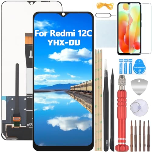 YHX-OU 6.71'' Display LCD Nero per Xiaomi Redmi 12C 22120RN86G, 22120RN86I, 22126RN91Y, 2212ARNC4L LCD Schermo Touch Screen Digitizer Assemblea E Strumenti di Installazione + Vetro temperato