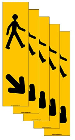 AUA SIGNALETIQUE -Lot de 5 Panneaux De Chantier AKILUX 5mm - PIÉTONS à Droite - Vertical - 200x800 mm