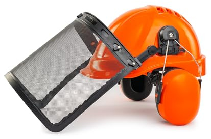 LANON Industrial Forestry Safety Helmet Protection System, ANSI Approved Chainsaw Hard Hats with Adjustable Ear Muffs & Face Shield Visor, 6 Point Adjustable Ratchet Suspension, Class C, Orange