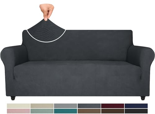 Ystyle Stretch Sofabezug, Sofa Überzug 3 Sitzer, Sofaschoner rutschfest, Elastisch Couch Überzug Mit Armlehnen, Sofa Cover Sofahusse Koltuk Örtüsü Sofaüberwurf Couch Überwurf, Dunkelgrau