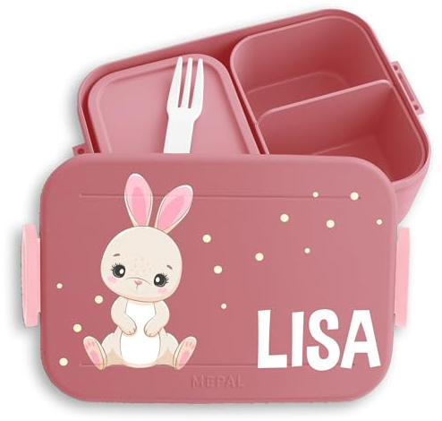 Kinder Bento Box Midi Lunchbox für Mepal Bentobox - Hase süß Hasen Hasenmotiv Langohr Rabbit - 900 ml - Rosa - brotdose mädchen kindergarten bunny rabbits snackdose jausendose schule tiere