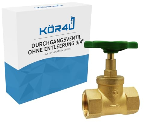 kör4u Durchgangsventil 3/4 Zoll, Messing, PN10, beidseitigem Innengewinde, Trinkwasser geeignet (3/4 ohne Entleerung)
