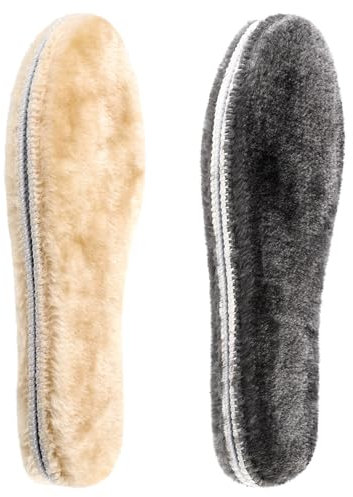 2 Paar Lammwolle Einlegesohlen Damen Winter Warme Schaffell Schuheinlagen Dick Weiche Lammfellsohlen für Schneestiefel,Arbeitsschuhe,Hausschuhe,Beige Grau EU 41