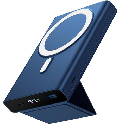 Yiisonger Magnetic Power Bank 10000mAh - Wireless Portable Magnetic Charger, Small Slim Magnetic Battery Pack with stand 22.5W PD Fast Charging Compatible for iPhone 15/14/13/12 Series (Blue)