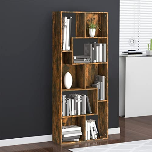 Coavain Mit Seinem Eleganten Vielseitige Ablage der Mit 6 Geräumigen Bücherregal Viel Stauraum Räuchereiche Standregal Wandregal Stufenregal Weiß Büro Wohnzimmer Flur Viel Stauraum