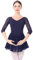 Ballettkleidung Damen Ballett Tanzkleid 3/4 ?rmel Ballettanzug Gymnastik Tanztrikot mit Chiffon Rock Ballettkleid Ballerina Tanzkleidung Marineblau S