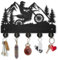 MAYJOYDIY Porte-Clés Mural en Bois pour moto, montagne, forêt 30 × 20cm Crochets muraux de moto, noir, 5 crochets en alliage pour décoration murale, entrée, porte d'entrée, cadeau