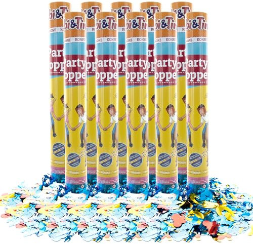 Party Factory `Bibi & Tina´ Party Popper 10er Set, 40 cm Konfettikanone mit bunt schimmerndem Konfetti, bis zu 8 m Flughöhe