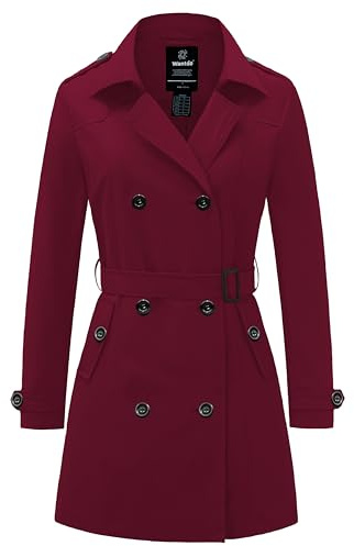 Wantdo Jacke Damen Frühling Lang Trenchcoat Slim Fit Gürtel Mantel | Wasserdicht,Winddicht,Verstellbare Gürtel&Bündchen,Seitentaschen, Zweireihige Mäntel Damen,Frühling&Herbst,Alltag