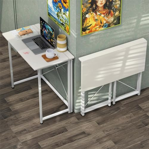 Lvhecforhm Blanco Mesa Escritorio Plegable, Mesa de Oficina Plegable con Ruedas, para Ordenador, Pequeño Mesa Ordenador Plegable Escritorios Portátiles para Estudio, Casa Oficina Escritorio 80x45x74cm