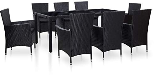 Blukee 9-TLG. Garten Essgruppe Poly Rattan Schwarz Garten Sitzgruppe Rattan Gartenmöbel Polyrattan Gartenmöbel Set Garden Furniture Sets Terassenmöbel Außen Set
