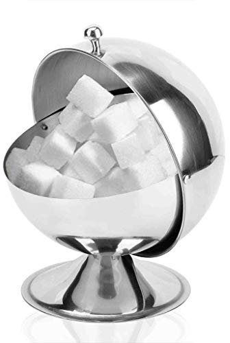 Azucarero con tapa enrollable, material de acero inoxidable, recipiente para caramelos en forma de bola, tarros de almacenamiento de azúcar, para la cocina, café, azucarero y jarra de leche con tapa