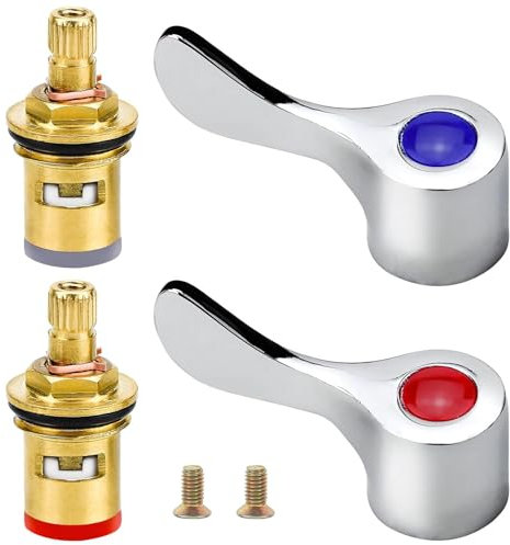 2 PCS Tap Cartridge Replacement, Quarter Turn Tap Valves Cartridges with Metal Lever Heads Universal Tap Head Replacement 1/2 for Kitchen Bathroom Faucet Sink Taps
