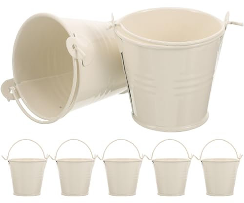 Milisten Miniature Tin Buckets 8pcs Small Flower Pots Metal Tin Buckets Handles Decorative Planters Baskets Beige