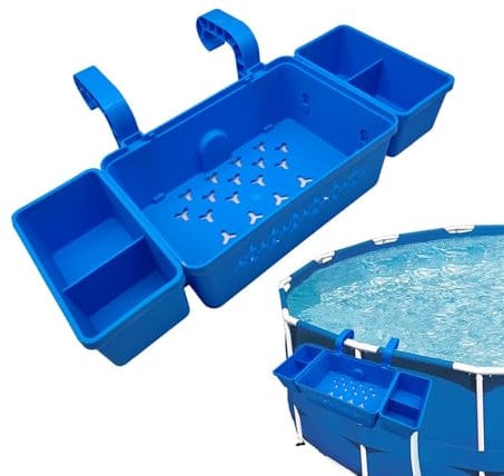 Poolside Storage Baskets with Cup Holders, Above Ground Pool Storage Basket, Above Ground Pool Accessories, Multifunctional Pool Storage Bin To Organize Clothes, Cup and Towel 32x53x11cm