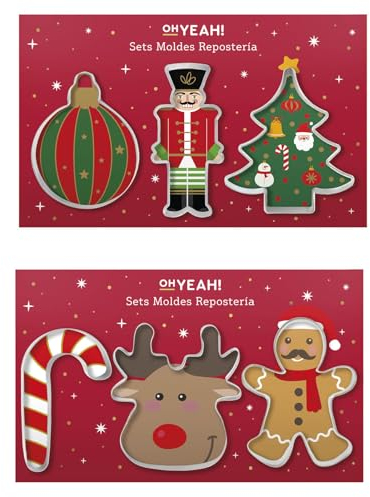 OH YEAH - Pack 2 Paquetes Moldes Galletas Navidad - Kit 6 Cortadores de Galletas - Repostería - Cortapastas - Acero Inoxidable