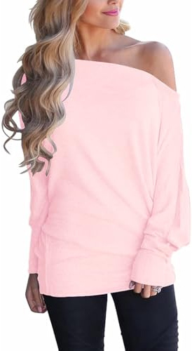 Eniloyal Langarmshirt Damen Off Shoulder Oberteil Fledermaus Langarm Oversized Pullover Sexy Basic Schulterfreies Shirts Herbst