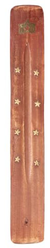 Porte-Encens en Bois Fait Main - Brûleur d'Encens en Bois de Rose avec 7 Incrustations en Laiton, Adapté aux Bâtonnets d'Encens en Bambou