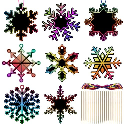TOPJOWGA Schneeflocken Kratzpapier, 40 Blätter Kratzpapier Weihnachten, Regenbogen Scratch Art, Kratzbilder Set für Kinder, Winter Kratzbilder Geburtstag Party DIY Mitgebsel zum Basteln