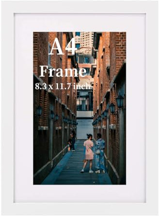 MEGAROOM Bilderrahmen A4 Weiss, Leichter & Stabiler Bilderrahmen Din A4 für Wand & Tisch, Holzbilderrahmen für Kinderzeichnungen, Fotos, Poster, Dokumente, Einfacher Montage