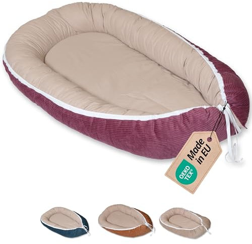 ULLENBOOM Babynest - 100% OEKO-TEX Materialien & Made in EU, Cord Berry - Babynestchen Neugeborene aus kuscheliger Baumwolle, Ideal als Reisebett & Kuschelnest geeignet