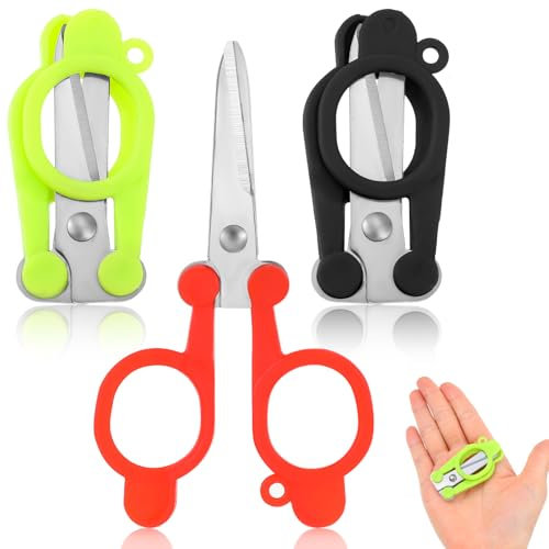 JJUNW 3 Stück Mini Schere Tragbare, Mehrfarbig Faltbare Schere Kleine Tragbare Schlüsselanhänger Klappschere für Reisen Zuhause Büro (Grün + Rot + Schwarz)