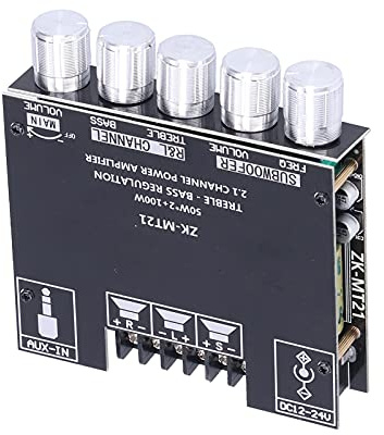 Digital Power Amplifier Module 2.1 High Power Audio Component Amplifier for Speakers 20-100W - AUX+ Input, Left Right Channels + Subwoofer Output, DC12-24V/5A Adapter