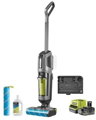 Ryobi RHFC18BL-0 Lavasciuga Senza Fili 18V ONE+™ con Motore Brushless, Funzione 3 in 1: Aspira, Lava e Asciuga, con Base Autopulente, Batteria Non Inclusa