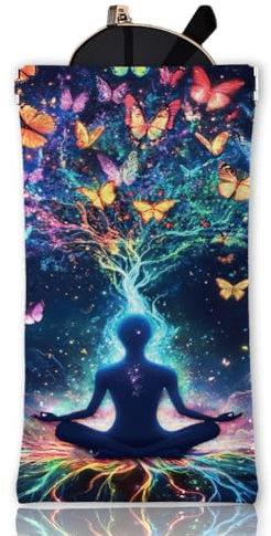 GLOBLELAND Weiches Brillenetui Mit Baum Des Lebens Yoga Brillenetui Mit Quetschverschluss Reise Sonnenbrillenetui Aus PU Leder Tragbare Sonnenbrillentasche Für Damen Und Herren