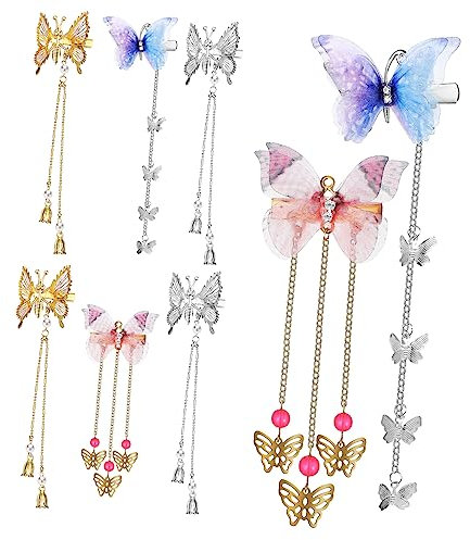 MUSISALY 8 Fermagli Farfalla Mobili Nappa Lunga Fermagli Farfalla 3d Accessori Copricapo