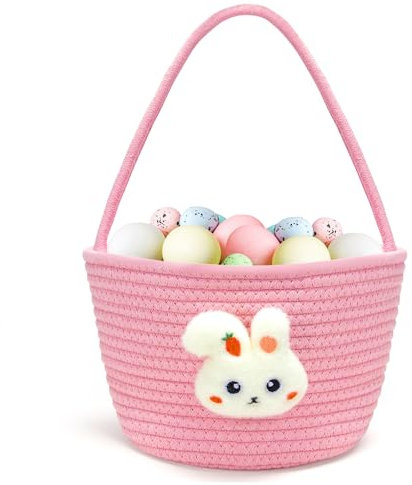 Goodheim Osterkorb für Kinder mit Henkel – Süßes Osterkörbchen mit Plüsch Häschen, Personalisierbar, Osternest zum Befüllen für Jungen und Mädchen Rosa