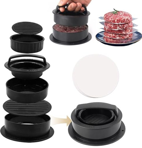 Burgerpresse Mit 100 Blatt Burger Papier,Burger Pattie Presse 4 In 1 Set,Hamburgerpresse,Patty Presse,Burger Presse,Burger Maker,Burger Patty Presse,Patties Presse Für Leckere Hamburger,Patties