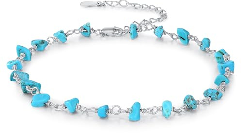 BETHZA Bracelet de cheville en turquoise naturelle en argent sterling 925 avec pierre précieuse turquoise brute réglable bracelet de cheville bijoux cadeaux pour femmes