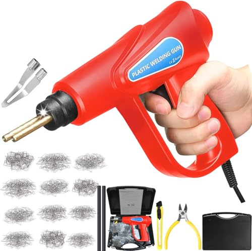 160W Kunststoff Schweißgerät Auto Stoßstange Reparaturset 800PCS 6 Arten Klammern,Hot Hefter KunststoffSchweißer Reparatur Set,Kunststoff Schweiß Reparatur,Flach/Außenecke/Innenecke (Rot)