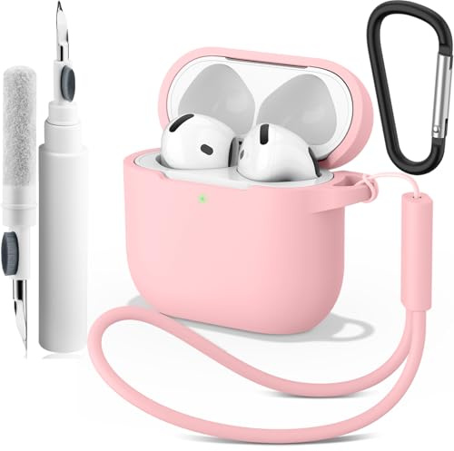 Vancle Funda de Silicona para AirPods 4, con Kit de Limpiador, Anti-Rasguños, Anti-Polvo de Fundas Protectora para Apple AirPods 4 Generacion 2024, LED Visible Frontal, Rosa