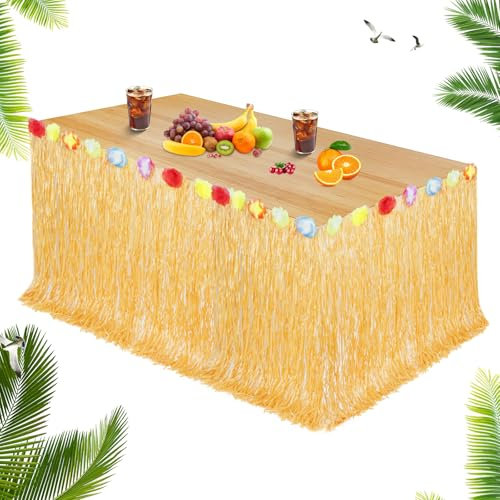 Aomig Hawaii Tischröcke 275x75cm Hawaiian Tischrock 5Pcs Hawaii Party Deko mit Klettverschluss Hawaii-Tischrock zum Zuschneiden für Tropische Hawaii Party Dekorationen Sommer Garden Beach Geburtstag
